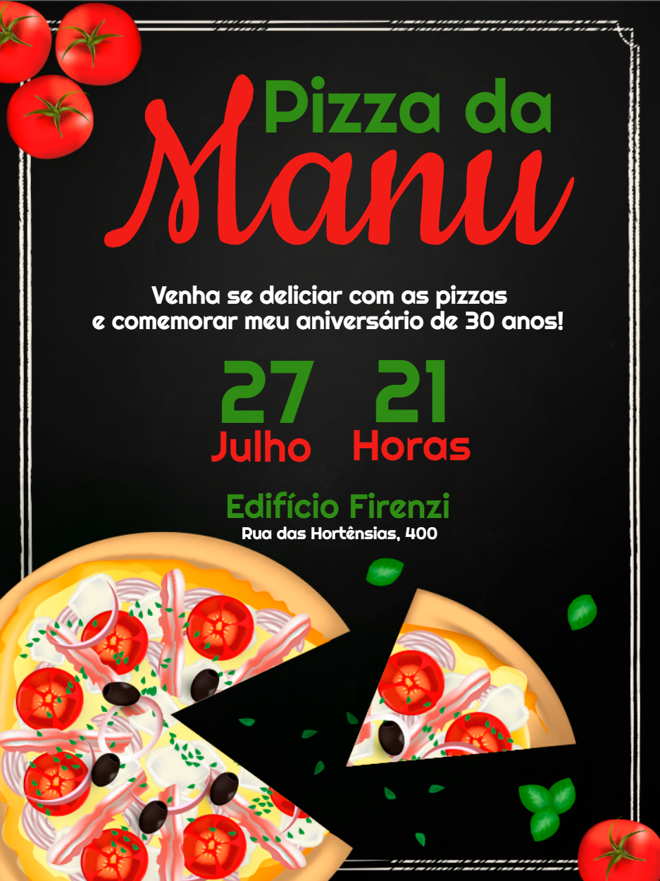 Convite de Aniversário Tema Pizza para Editar Online Convite de Aniversário Tema Pizza para Editar Online
