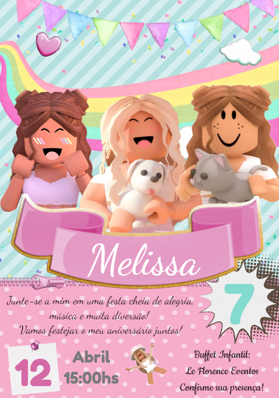 Convite de Aniversário Roblox Rosa para Editar Online Convite de Aniversário Roblox Rosa para Editar Online