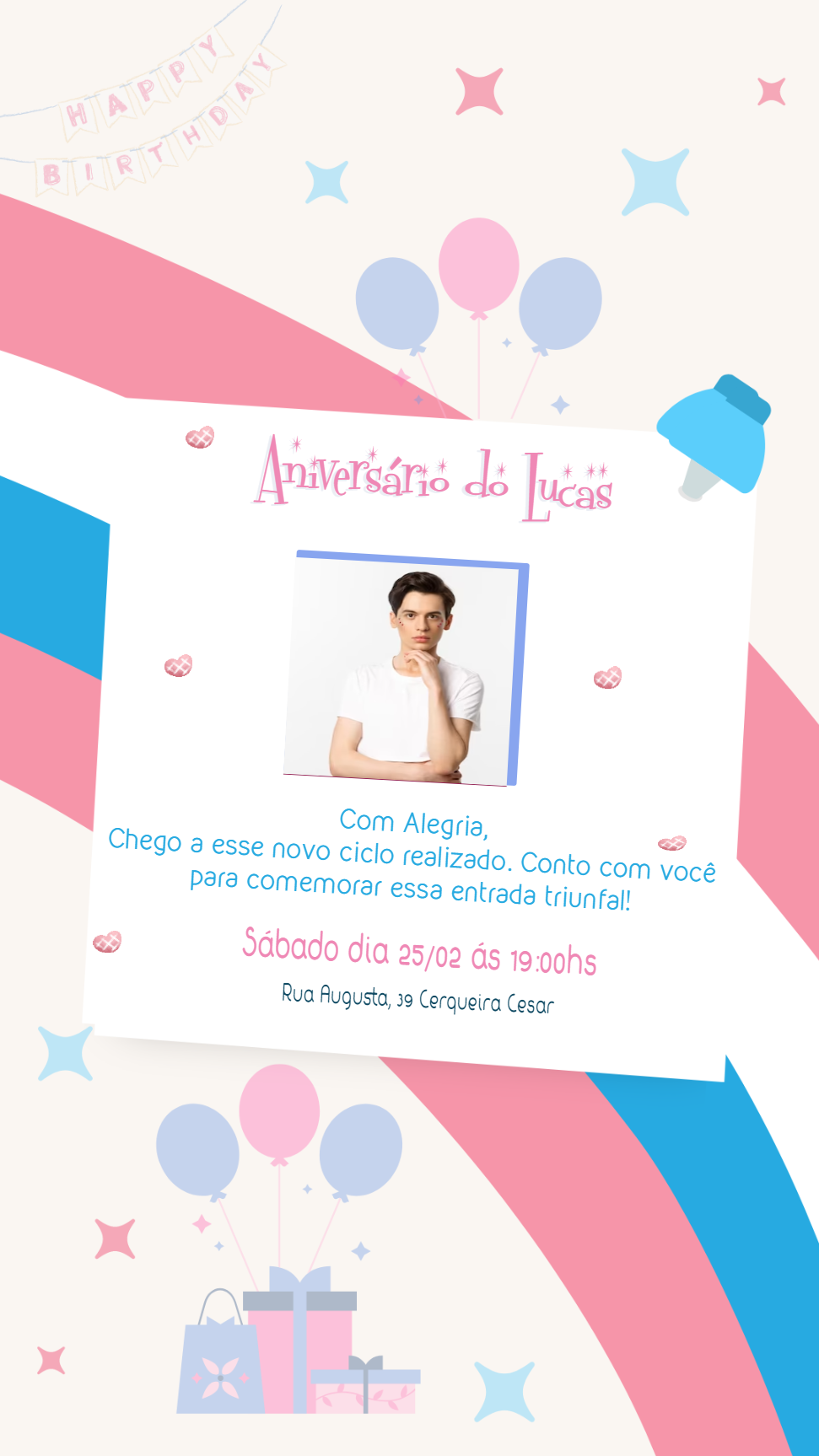 Convite de Aniversário Orgulho Trans com Foto para Editar Online Convite de Aniversário Orgulho Trans com Foto para Editar Online