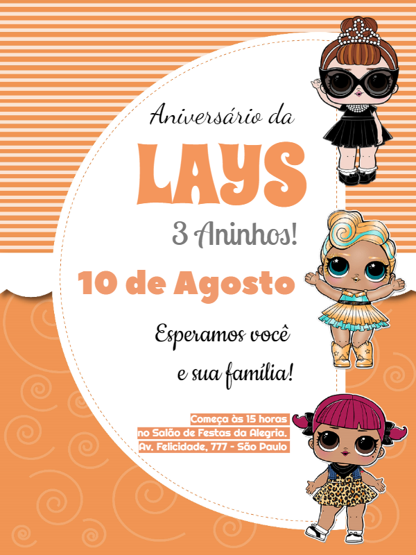 Convite de Aniversário LOL Surprise para Editar Online Convite de Aniversário LOL Surprise para Editar Online