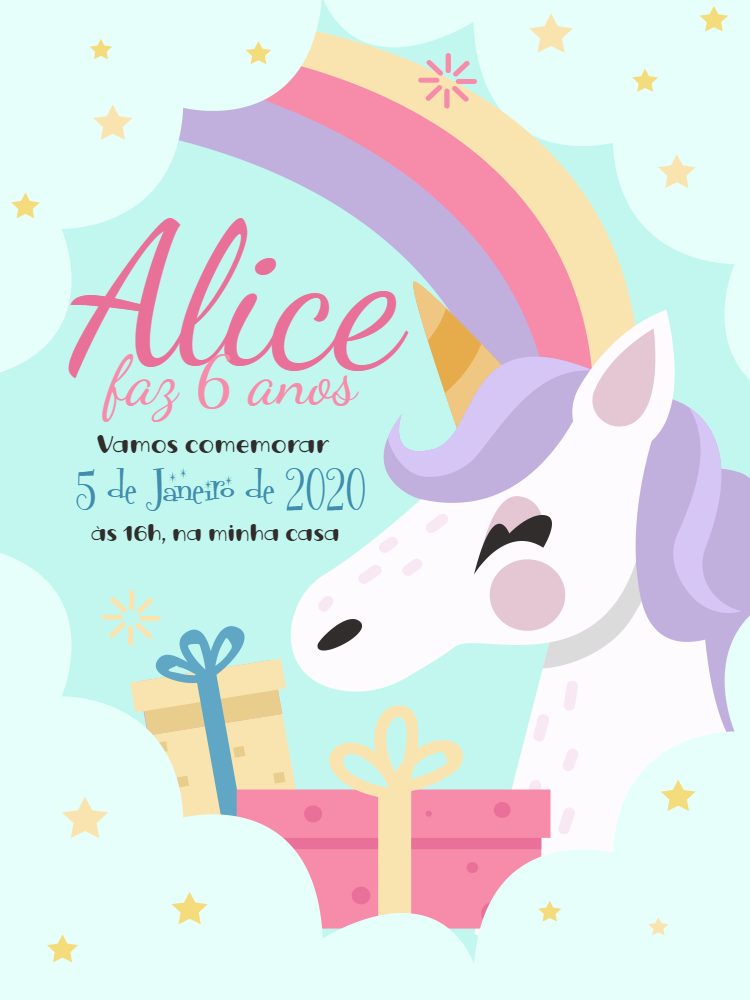 Convite de Aniversário Unicórnio Mágico para Editar Online Convite de Aniversário Unicórnio Mágico para Editar Online