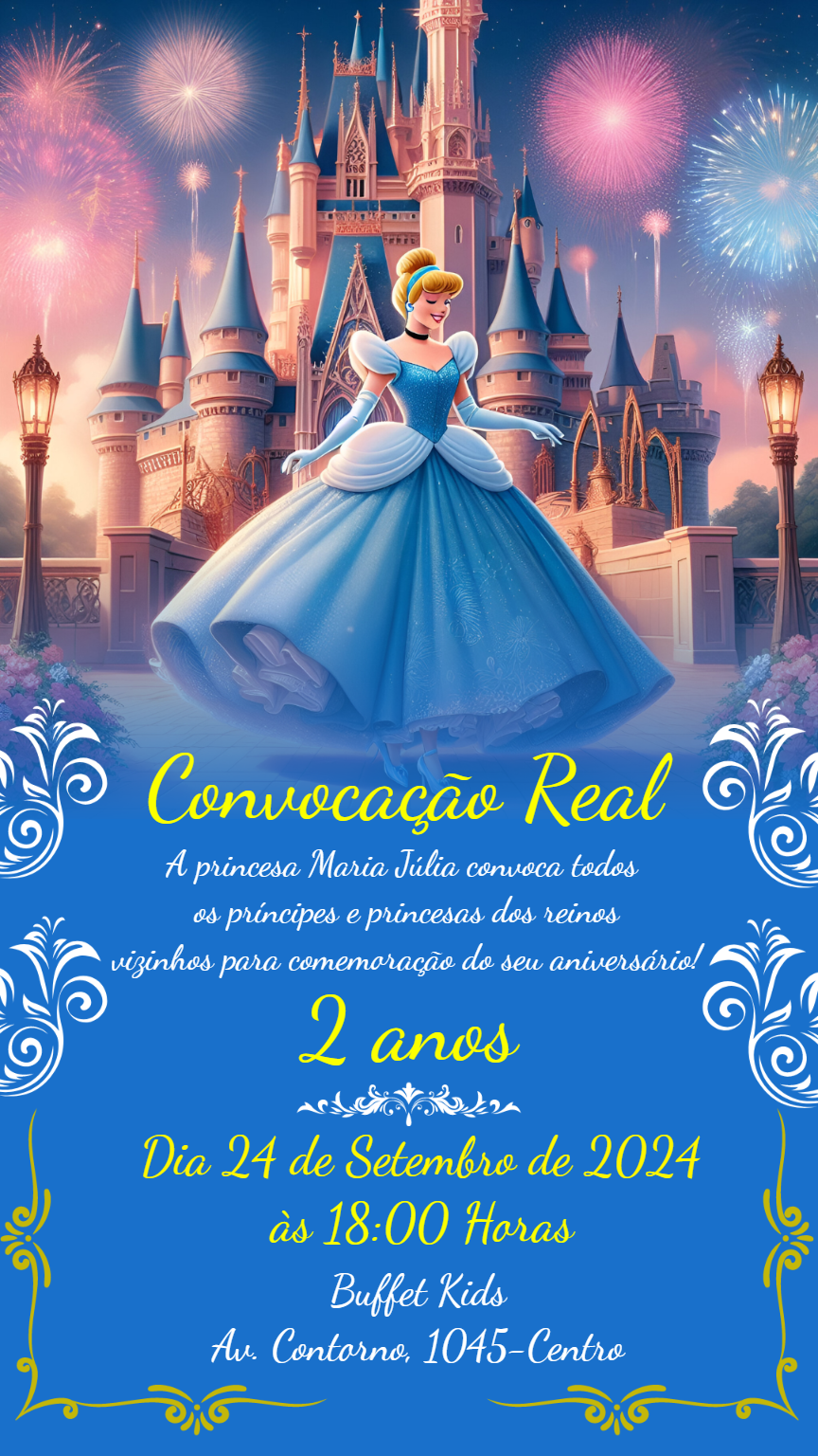 Convite de Aniversário Cinderela Princesa para Editar Online Convite de Aniversário Cinderela Princesa para Editar Online