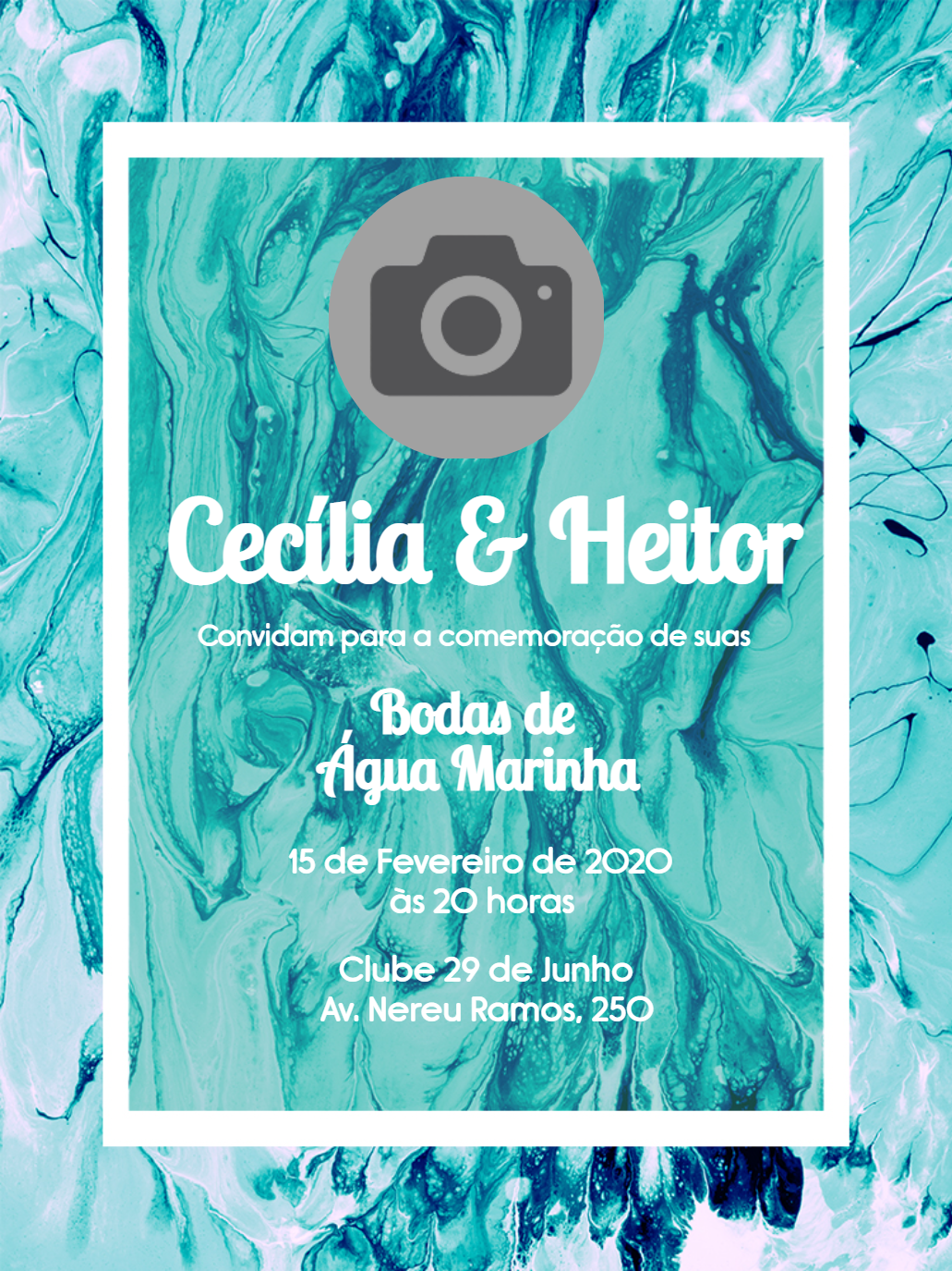 Convite Bodas de Água Marinha com Foto para Editar Online Convite Bodas de Água Marinha com Foto para Editar Online
