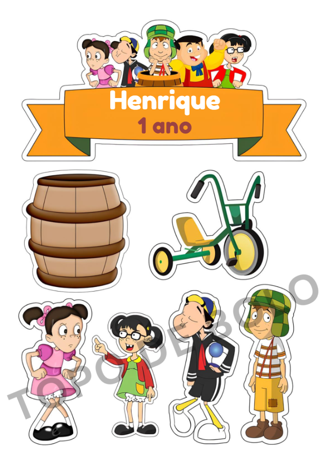 Topo de Bolo Aniversário Chaves com Personagens para Editar Topo de Bolo Aniversário Chaves com Personagens para Editar