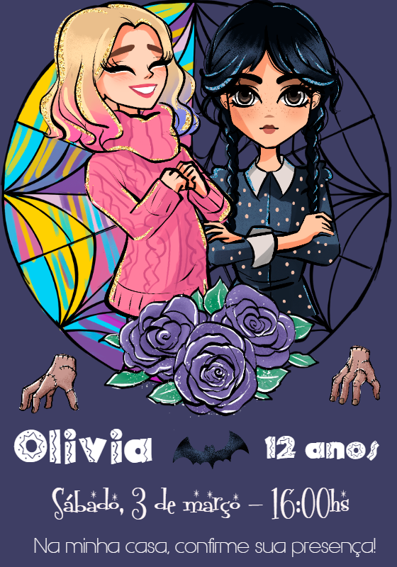 Convite Aniversário Wandinha e Enid para Editar Online Convite Aniversário Wandinha e Enid para Editar Online