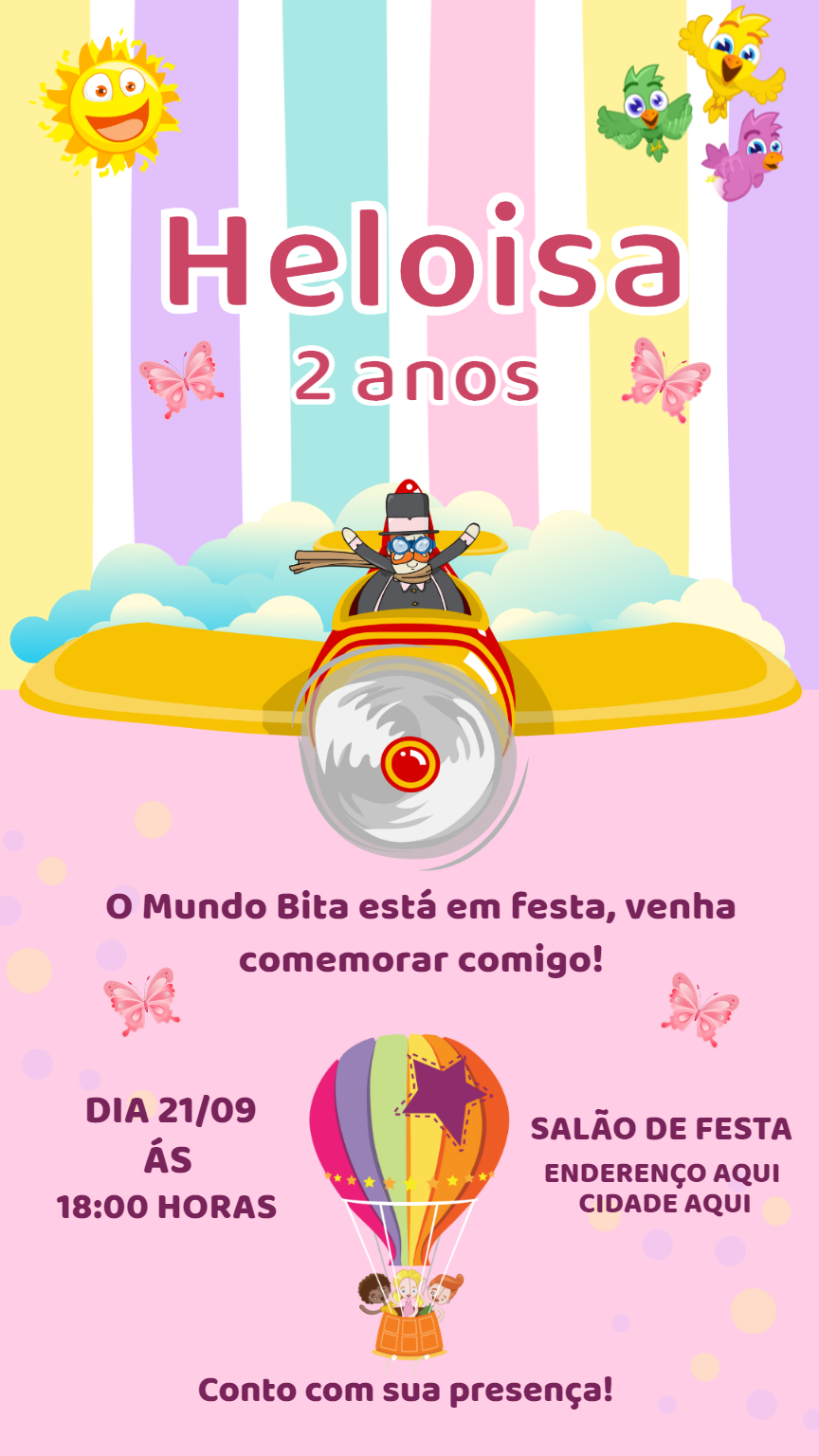 Convite de Aniversário Mundo Bita Menina para Editar Online Convite de Aniversário Mundo Bita Menina para Editar Online