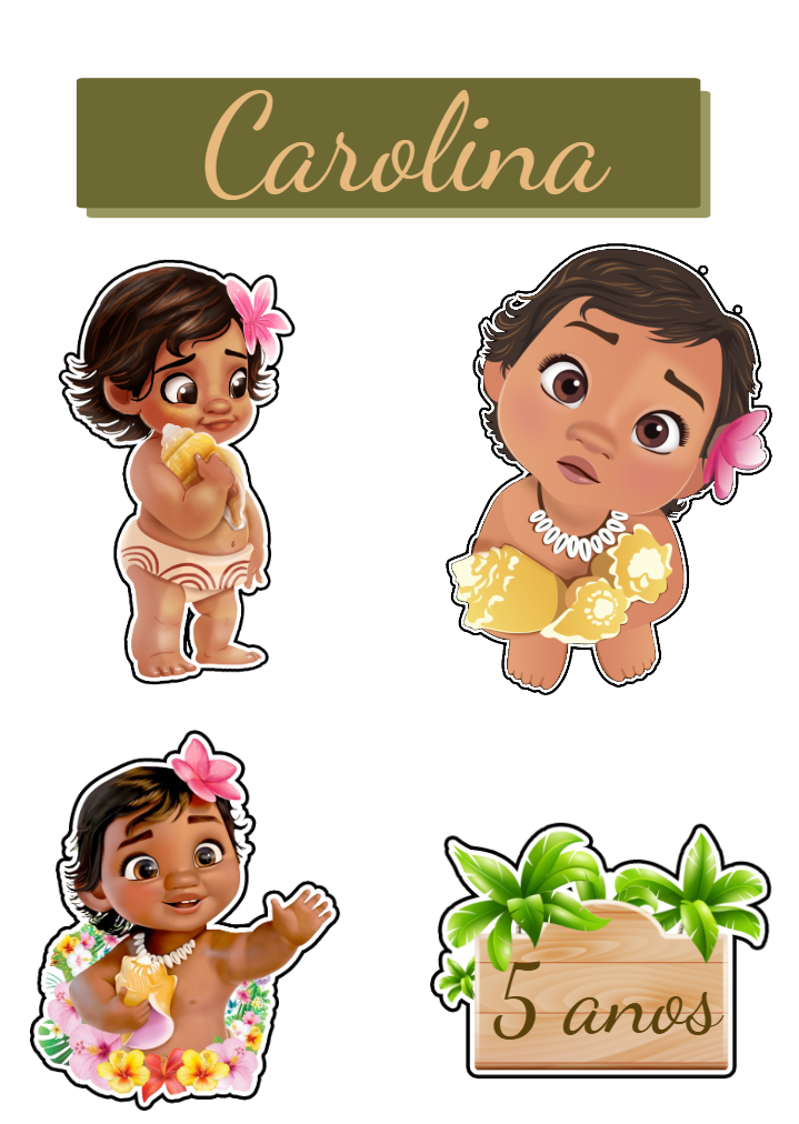 Topo de Bolo Moana Baby com Personagens para Editar Online Topo de Bolo Moana Baby com Personagens para Editar Online