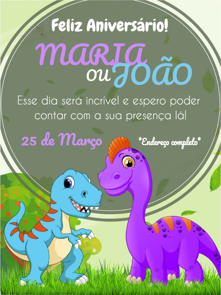 Convite de Aniversário Dinossauro Fofo para Editar Online Convite de Aniversário Dinossauro Fofo para Editar Online