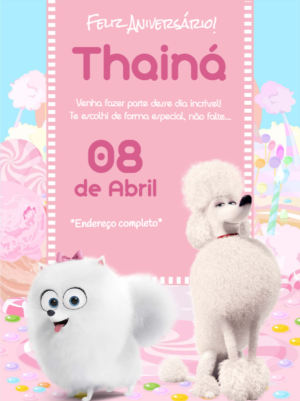 Convite de Aniversário Pets com Personagens para Editar Online