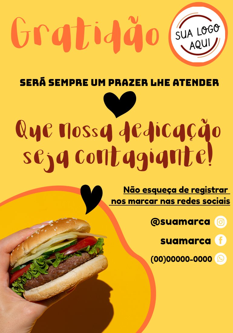 Cartão de Agradecimento Delivery de Comida para Editar Online