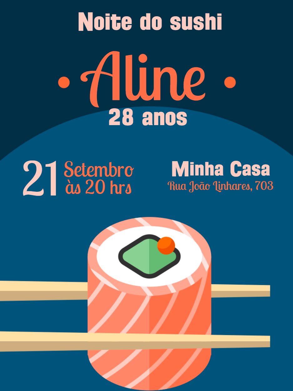 Convite de Aniversário Tema Sushi para Editar Online Convite de Aniversário Tema Sushi para Editar Online