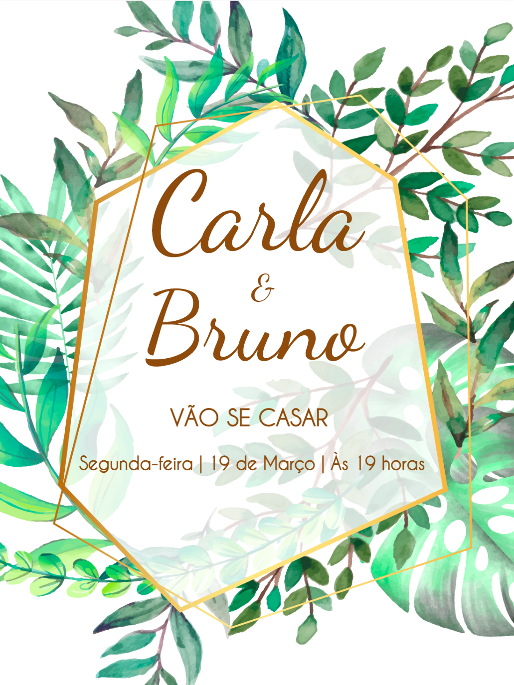 Convite de Casamento Botânico com Folhagens para Editar Convite de Casamento Botânico com Folhagens para Editar
