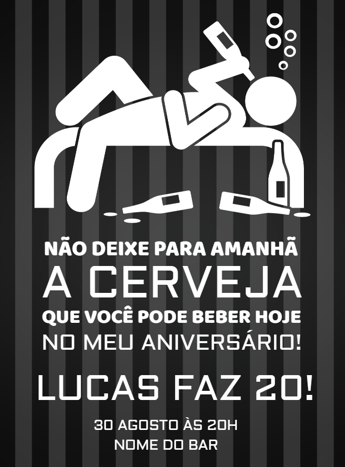 Convite de Aniversário Boteco Divertido para Editar Online