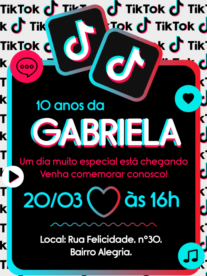 Convite de Aniversário Tik Tok para Editar e Enviar Online Convite de Aniversário Tik Tok para Editar e Enviar Online