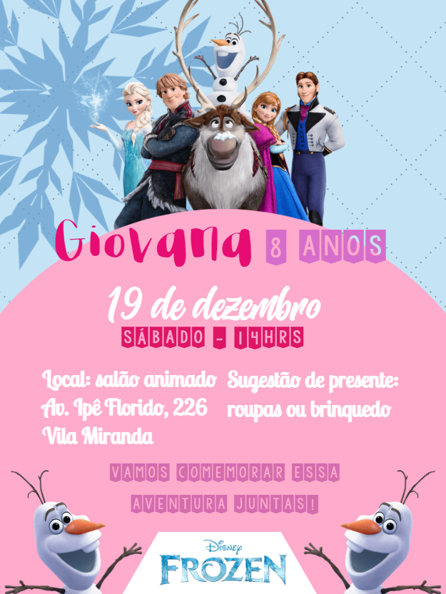 Convite Aniversário Frozen com Personagens para Editar Online Convite Aniversário Frozen com Personagens para Editar Online