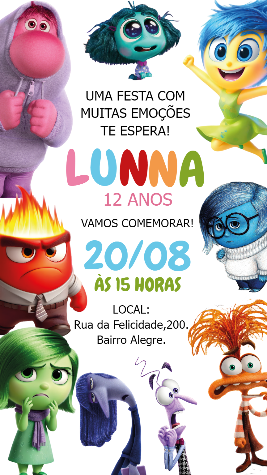 Convite Aniversário Divertida Mente 2 com Emoções para Editar Convite Aniversário Divertida Mente 2 com Emoções para Editar