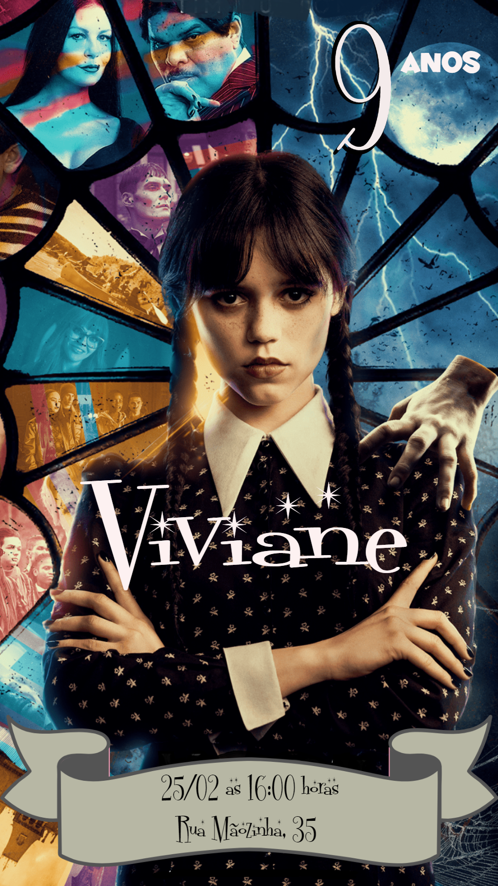 Convite de Aniversário Wandinha Addams para Editar Online Convite de Aniversário Wandinha Addams para Editar Online