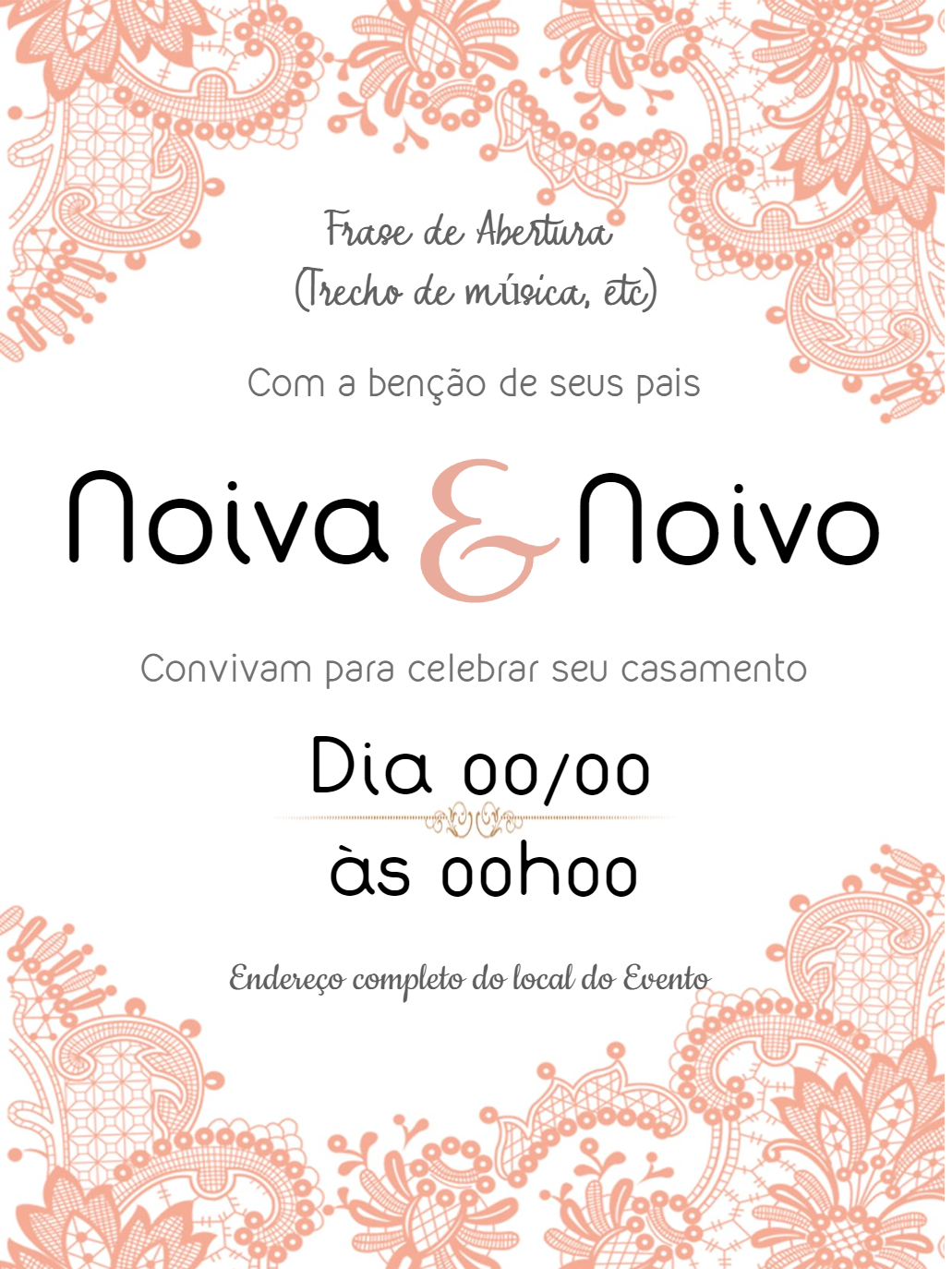 Convite de Casamento com Renda Delicada para Editar Online Convite de Casamento com Renda Delicada para Editar Online