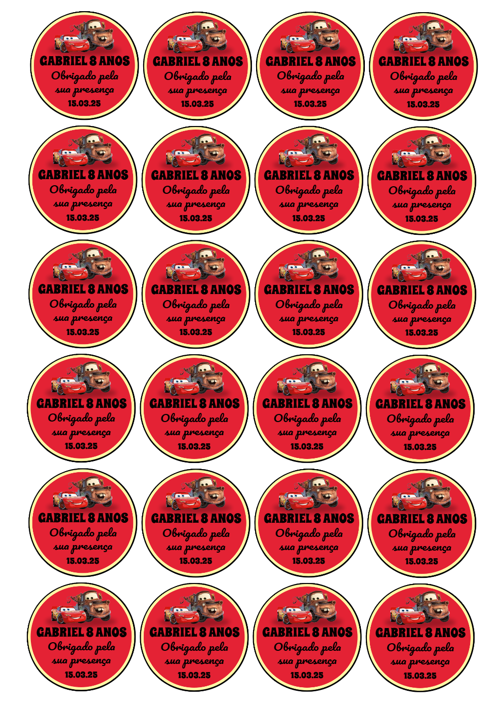 Tag Aniversário Carros McQueen para Editar Online