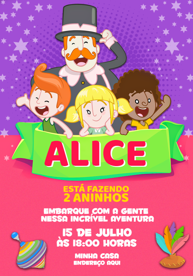 Convite de Aniversário Mundo Bita com Personagens para Editar Convite de Aniversário Mundo Bita com Personagens para Editar