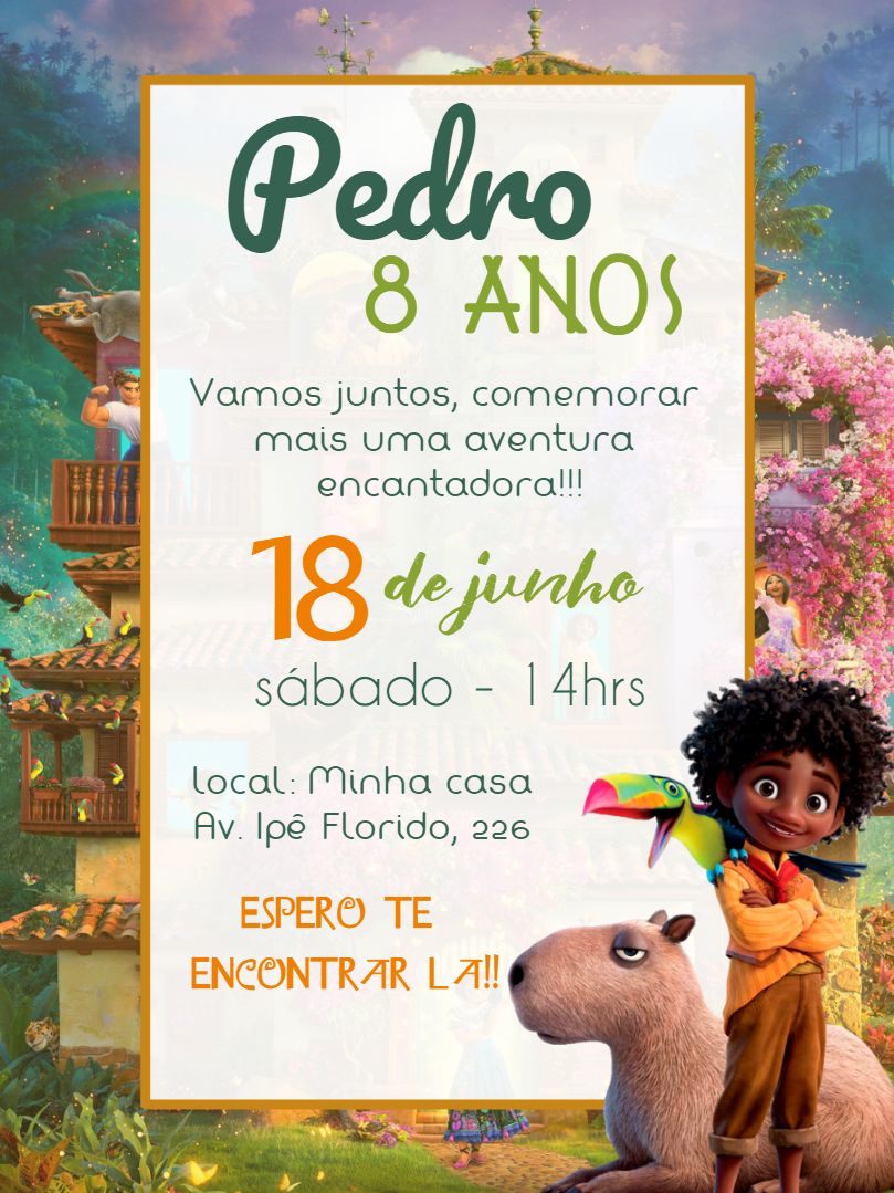 Convite Aniversário Encanto com Personagens para Editar Online Convite Aniversário Encanto com Personagens para Editar Online