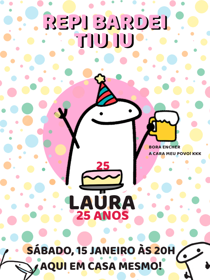 Convite Aniversário Flork Rosa Divertido para Editar Convite Aniversário Flork Rosa Divertido para Editar