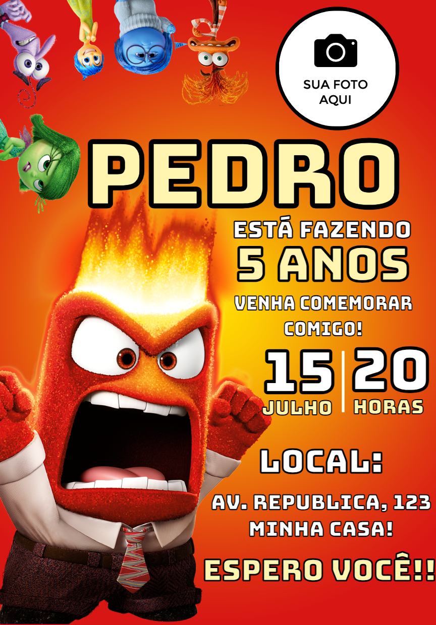 Convite Aniversário Divertida Mente com Foto para Editar Online Convite Aniversário Divertida Mente com Foto para Editar Online