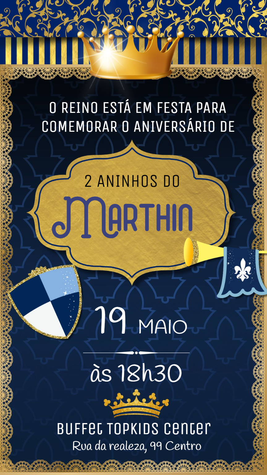 Convite de Aniversário Príncipe Realeza Editável Online Convite de Aniversário Príncipe Realeza Editável Online