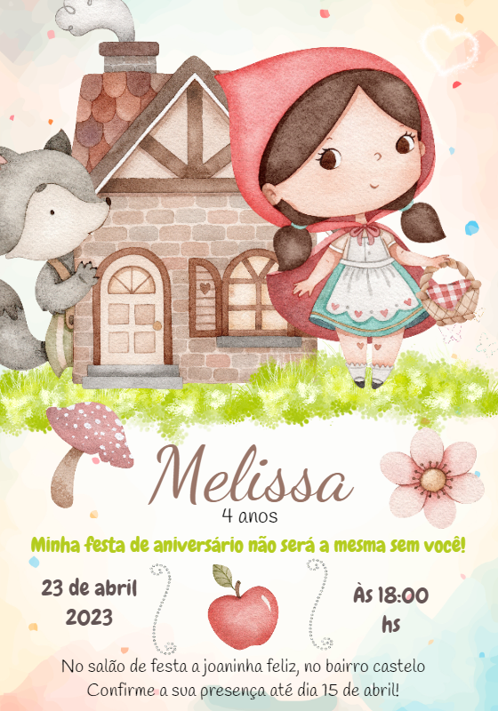 Convite de Aniversário Chapeuzinho Vermelho para Editar Online Convite de Aniversário Chapeuzinho Vermelho para Editar Online