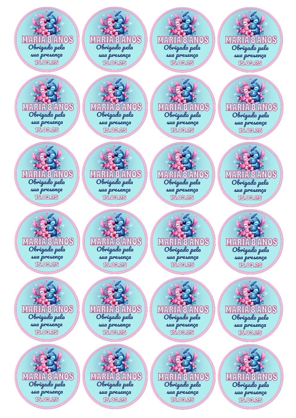 Tag de Aniversário Stitch e Angel para Editar Online Tag de Aniversário Stitch e Angel para Editar Online