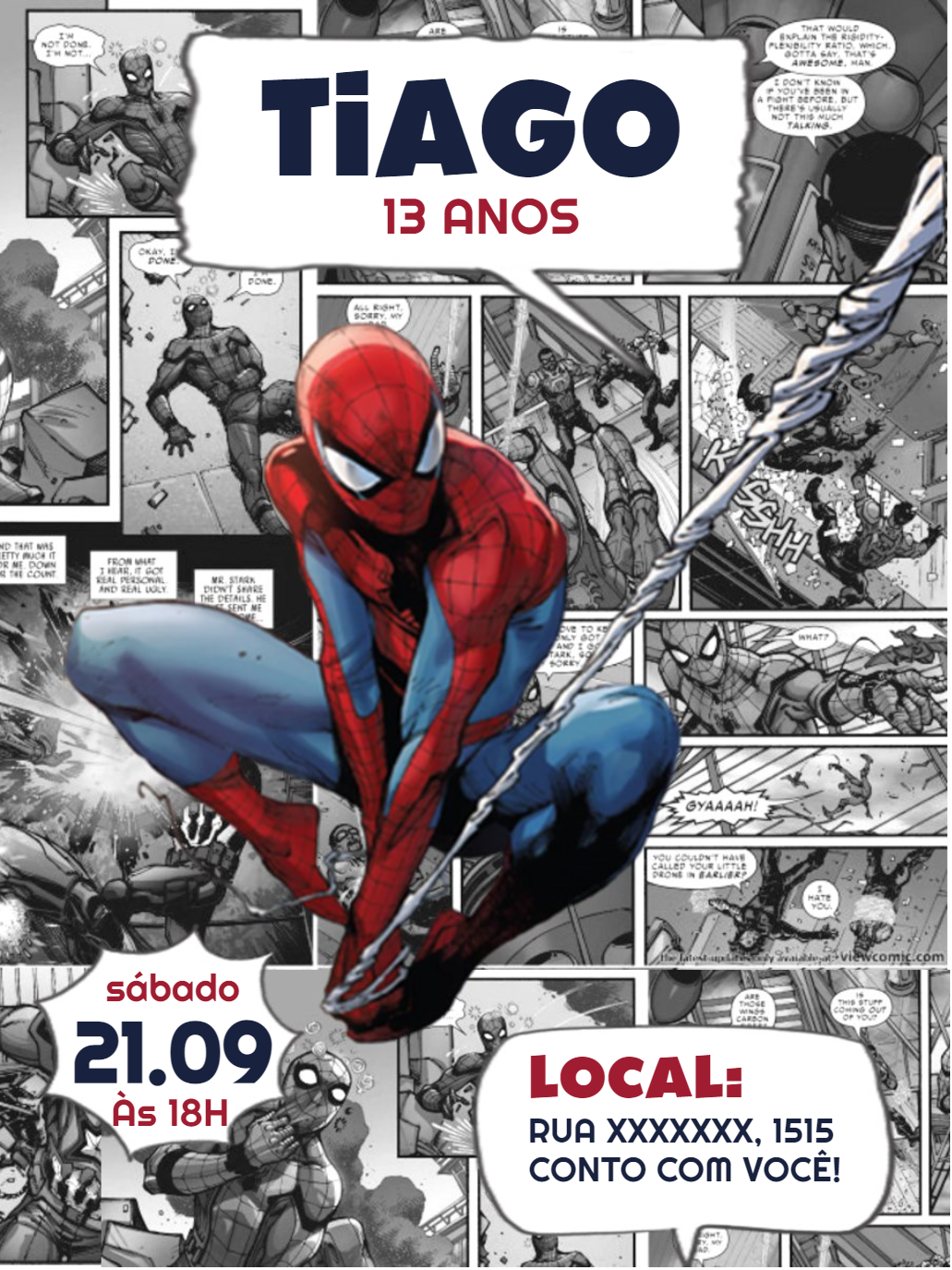 Convite Aniversário Homem Aranha Quadrinhos para Editar Online Convite Aniversário Homem Aranha Quadrinhos para Editar Online