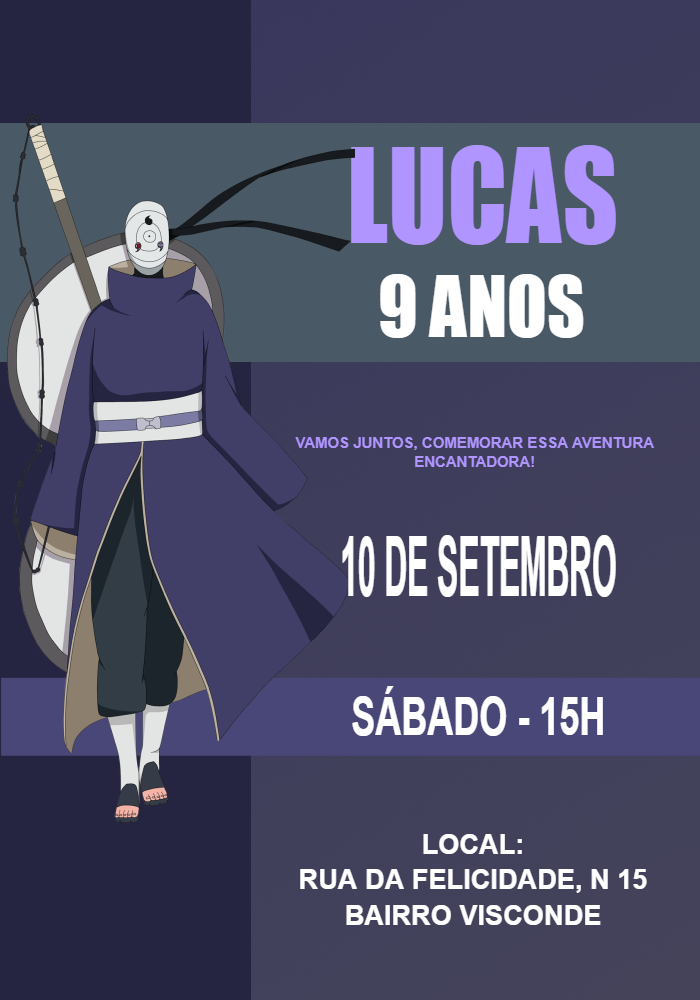 Convite de Aniversário Obito Uchiha para Editar Online Convite de Aniversário Obito Uchiha para Editar Online