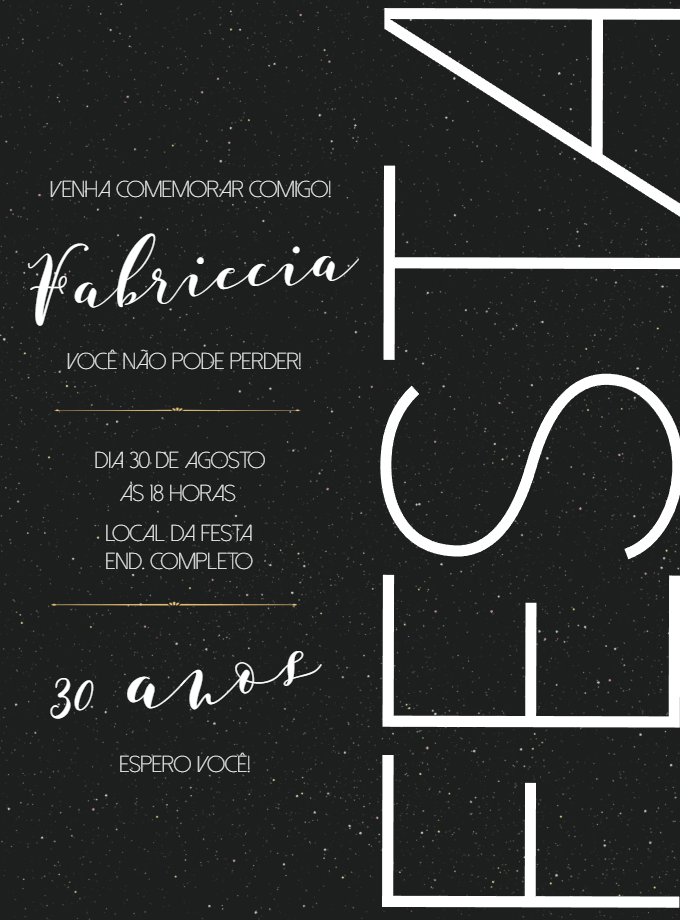 Convite Aniversário Adulto Moderno e Elegante para Editar Convite Aniversário Adulto Moderno e Elegante para Editar