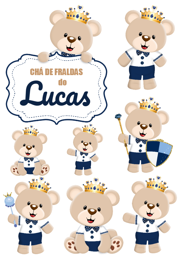 Topo de Bolo Chá de Fraldas Ursinho Príncipe para Editar Topo de Bolo Chá de Fraldas Ursinho Príncipe para Editar