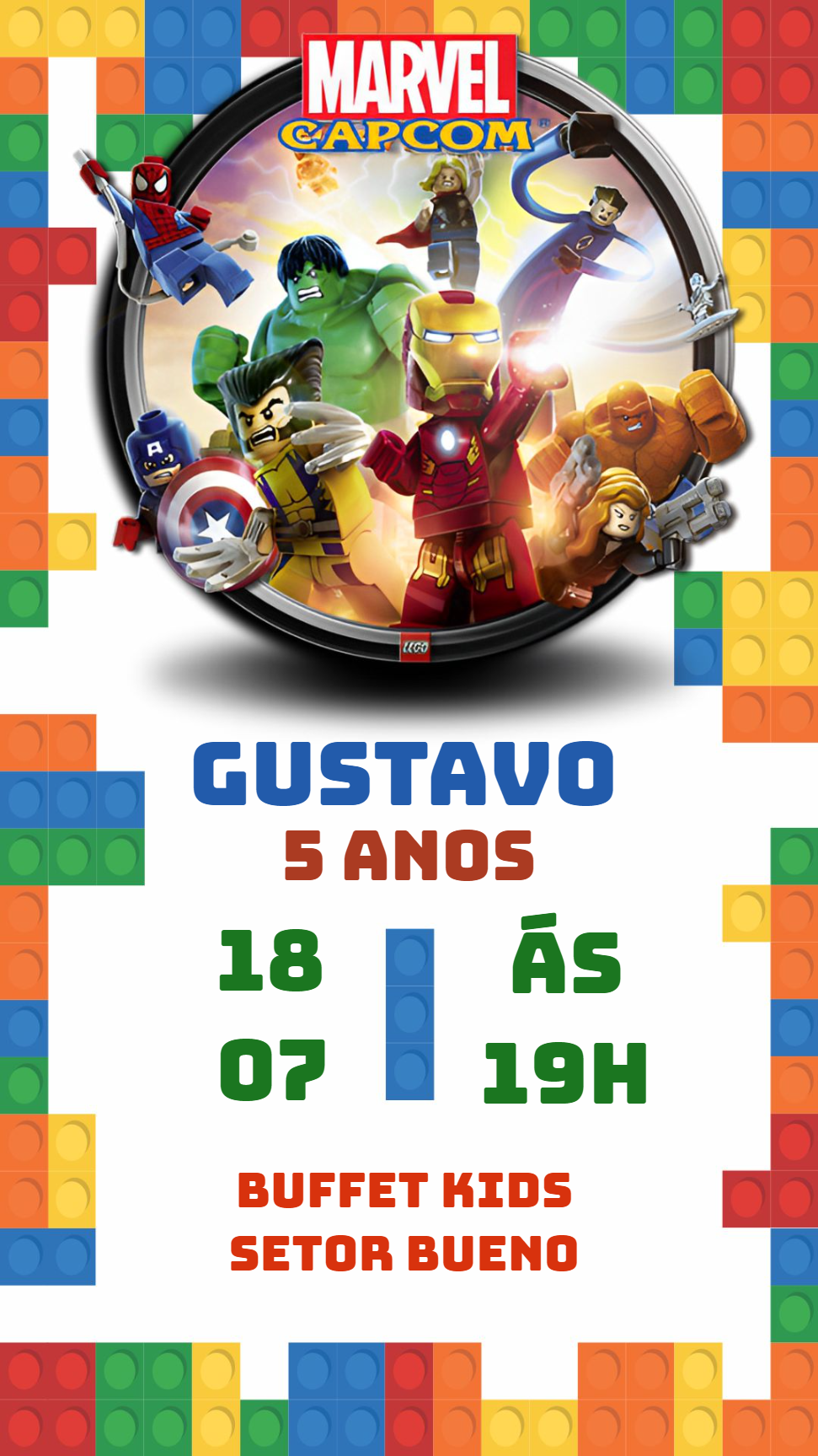 Convite de Aniversário LEGO Marvel Super Heróis para Editar Convite de Aniversário LEGO Marvel Super Heróis para Editar