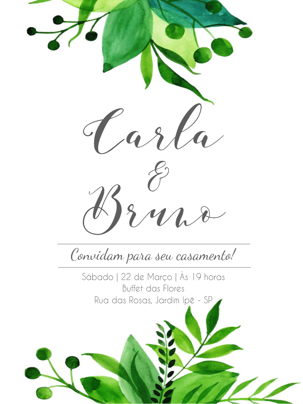 Convite de Casamento Folhagem Verde para Editar Online