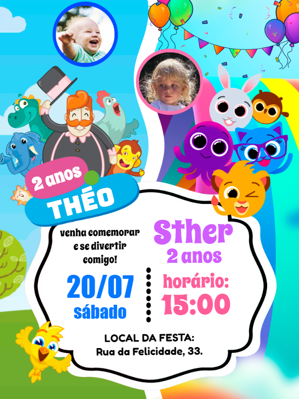 Convite Duplo Mundo Bita e Bolofofos com Foto para Editar Convite Duplo Mundo Bita e Bolofofos com Foto para Editar