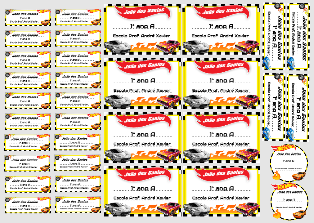 Etiquetas Escolares Hot Wheels Editáveis Online para Imprimir Etiquetas Escolares Hot Wheels Editáveis Online para Imprimir