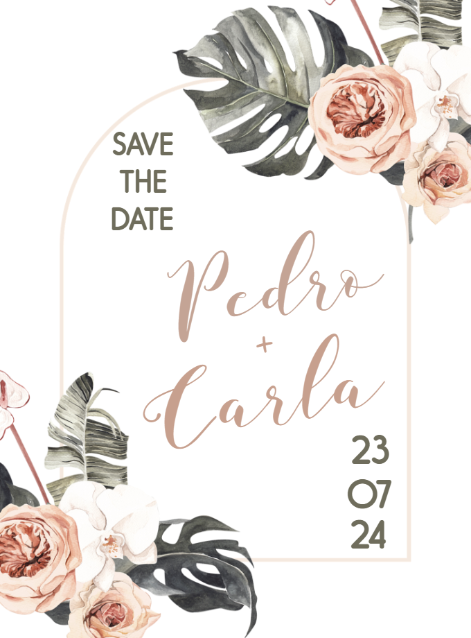 Save the Date Casamento Floral com Folhagens para Editar Online Save the Date Casamento Floral com Folhagens para Editar Online