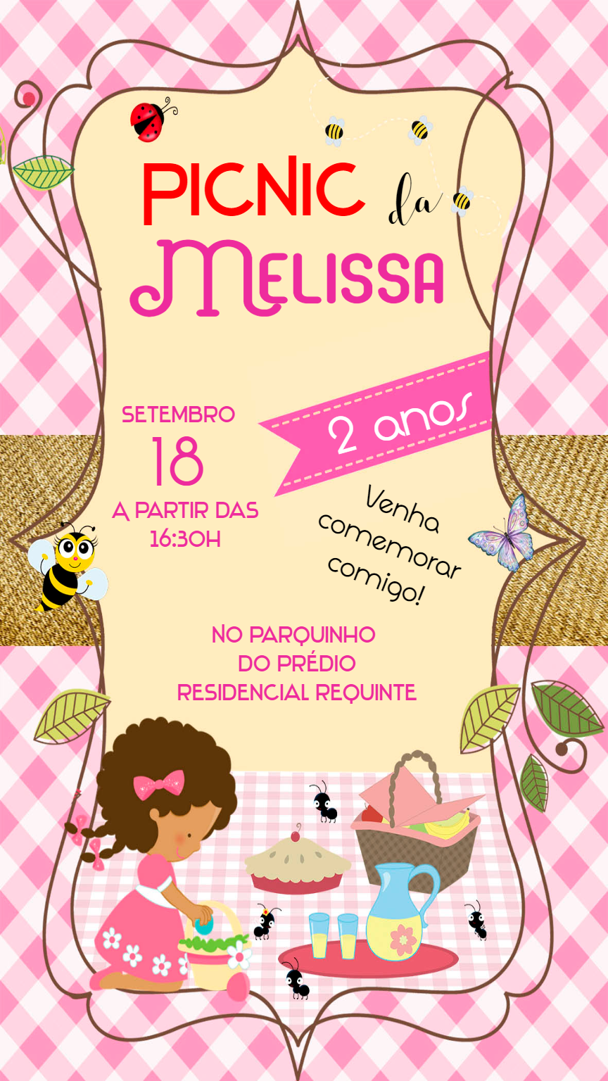 Convite de Aniversário Piquenique Menina para Editar Online Convite de Aniversário Piquenique Menina para Editar Online