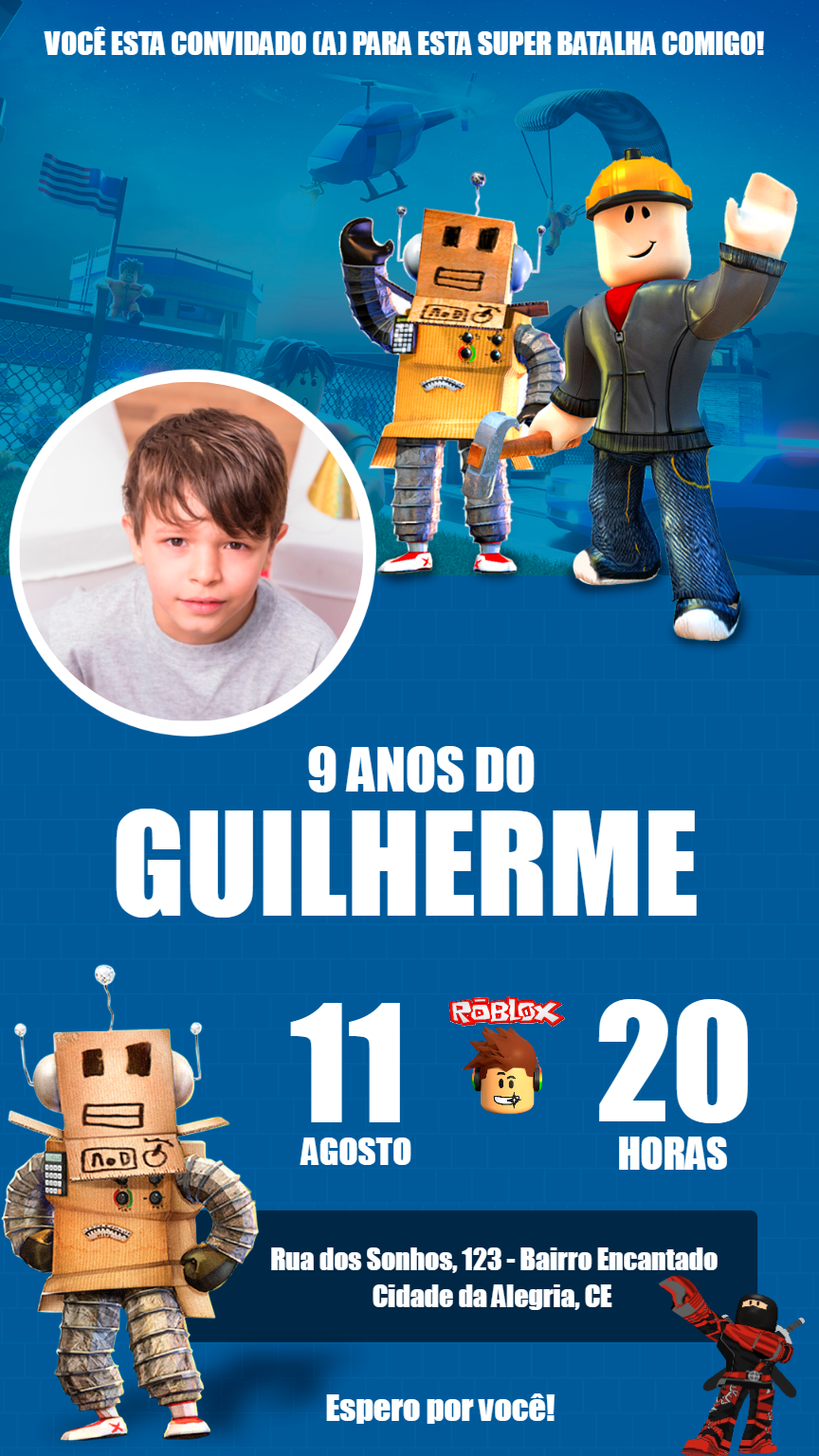 Convite de Aniversário Roblox com Foto para Editar Online Convite de Aniversário Roblox com Foto para Editar Online