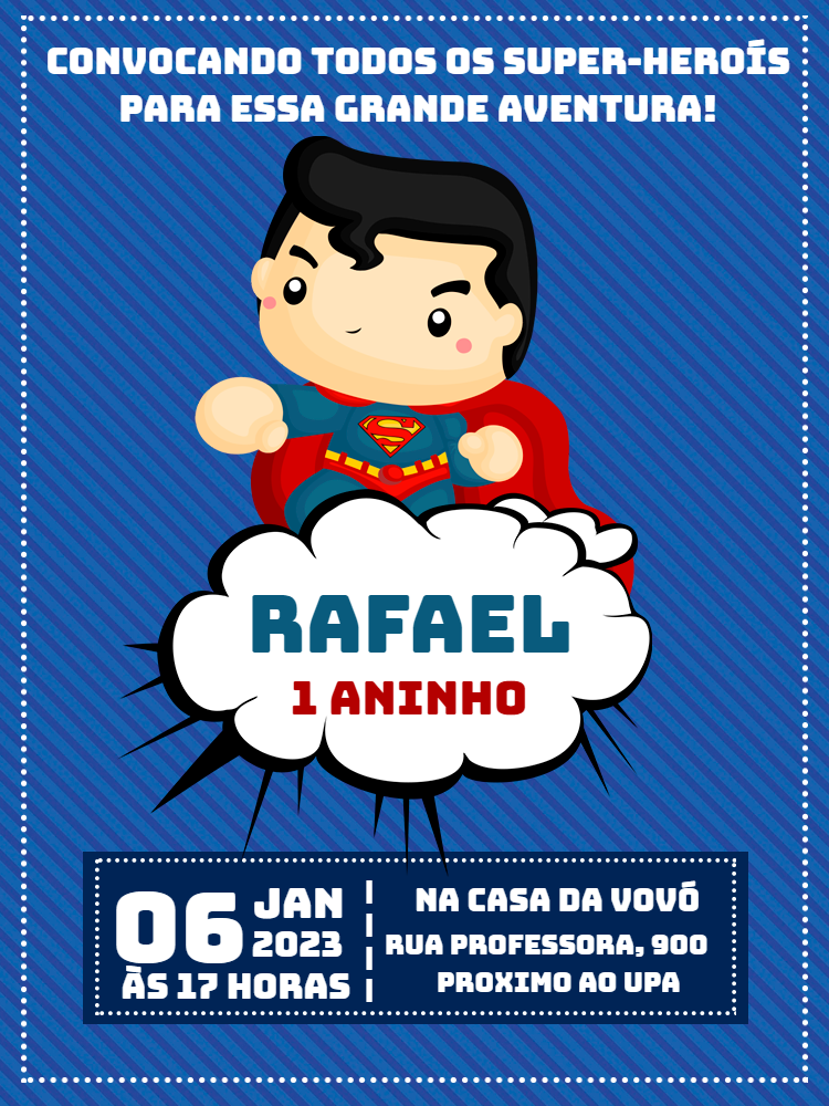 Convite de Aniversário Superman Editável para Personalizar Convite de Aniversário Superman Editável para Personalizar