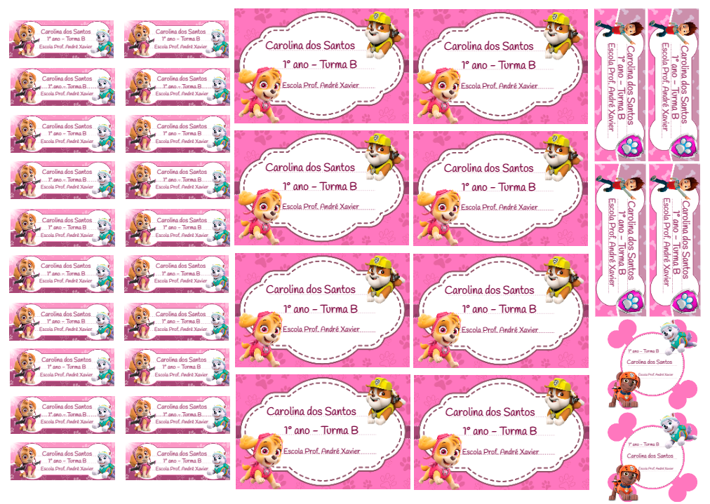 Etiqueta Escolar Patrulha Canina Meninas para Editar Online Etiqueta Escolar Patrulha Canina Meninas para Editar Online