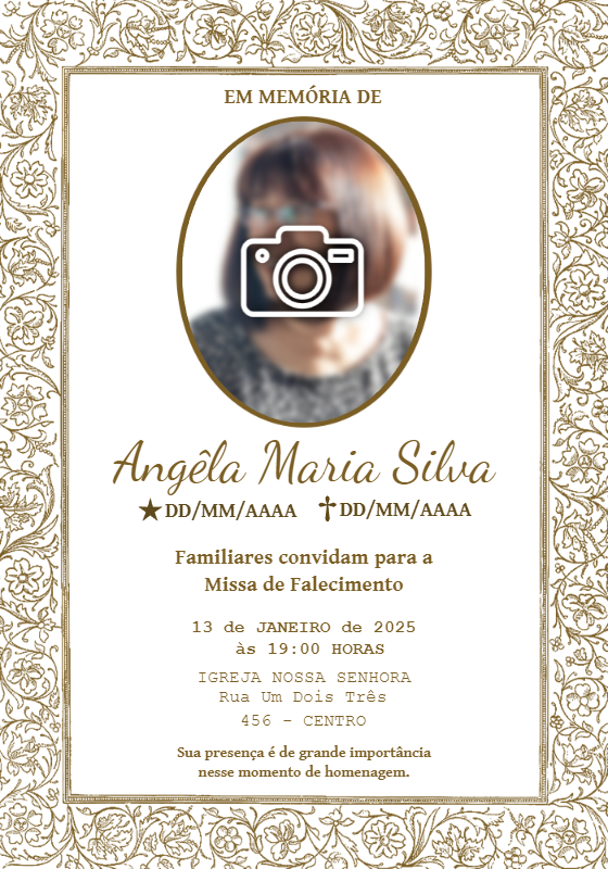 Convite Missa de Falecimento com Foto para Editar Online Convite Missa de Falecimento com Foto para Editar Online