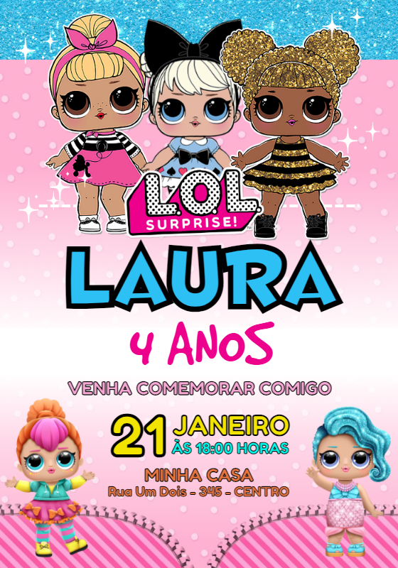 Convite de Aniversário LOL Surprise para Editar Online Convite de Aniversário LOL Surprise para Editar Online