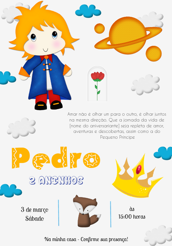 Convite de Aniversário O Pequeno Príncipe para Editar Online Convite de Aniversário O Pequeno Príncipe para Editar Online