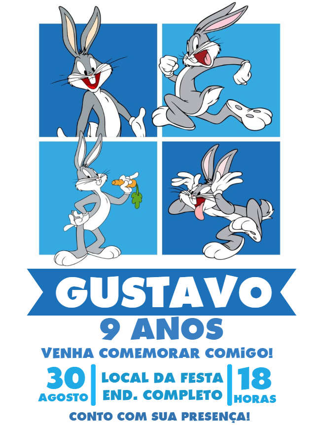 Convite Aniversário Pernalonga para Editar Online Convite Aniversário Pernalonga para Editar Online