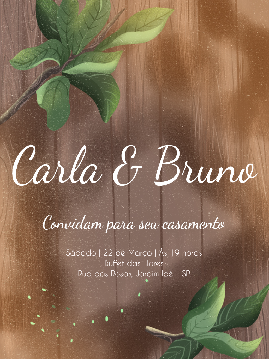 Convite de Casamento Rústico com Folhas para Editar Online Convite de Casamento Rústico com Folhas para Editar Online