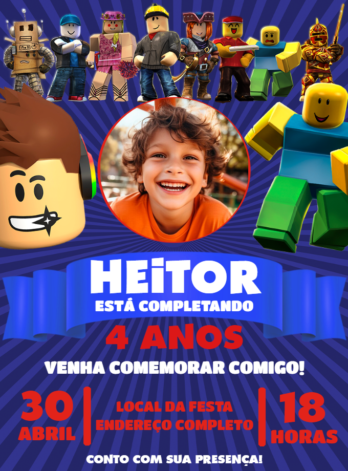 Convite de Aniversário Roblox com Foto para Editar Online Convite de Aniversário Roblox com Foto para Editar Online