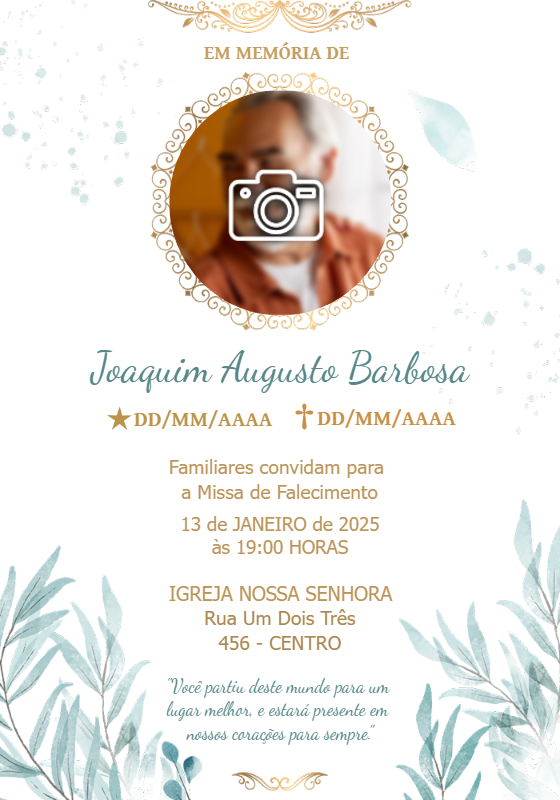 Convite Missa de Falecimento com Foto Delicado para Editar Online Convite Missa de Falecimento com Foto Delicado para Editar Online